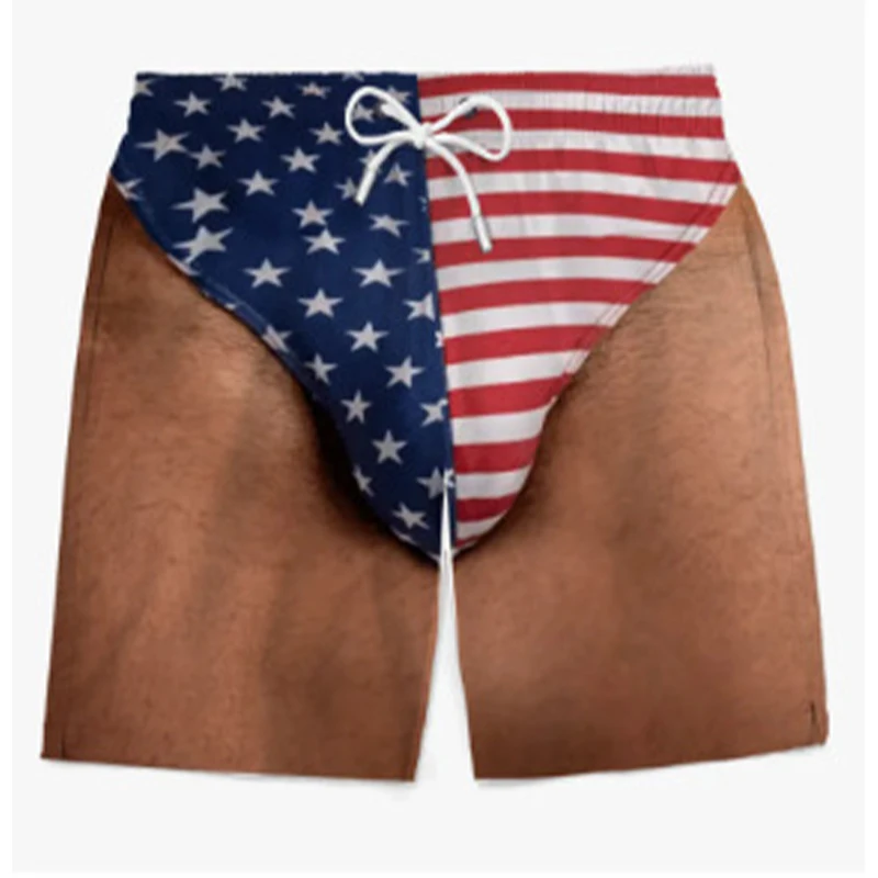 Funny Us Flag Fake Briefs 3d Beach Shorts Realistic Hairy Legs Novelty 4th Of July Patriotic Costume Summer Pool Party Gag Gifts 5