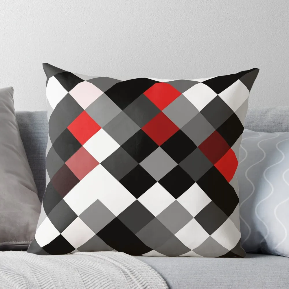 Bold Block Black White Red Diagonal Pattern Throw Pillow christmas ornaments 2024 Christmas Pillow