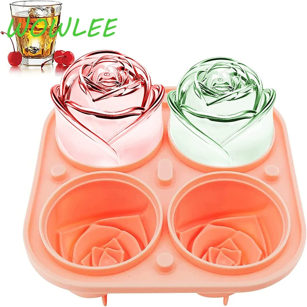 

3D Large Ice Cube Trays 2.5 Inch Rose Ice Molds 4 Giant Cute Flower Shape Ice Silicone Mould For Cocktails Juice Whiskey Freezer