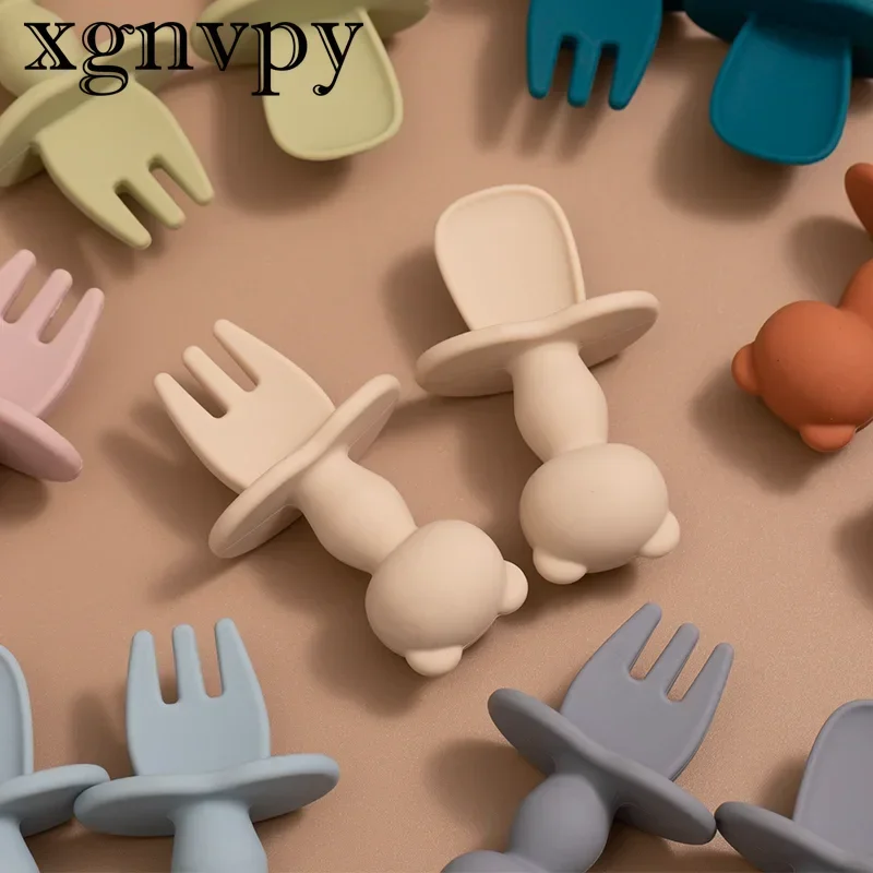 Xgnvpy Food Grade Baby Zacht Siliconen Voedingsbestek Voor Peuters Cartoon Panda Mini Training Spork En Lepel Sets