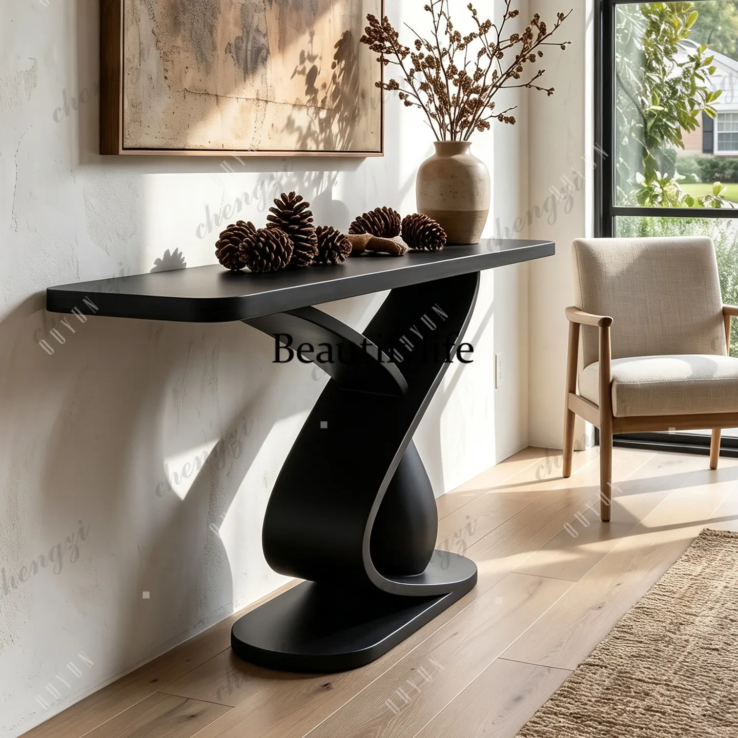 Designer Entrance Table Modern Simple Art Special-shaped End View Table Model Room Villa Black Entrance Table
