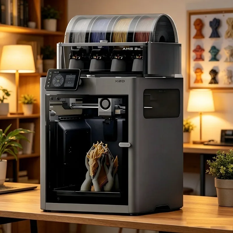 Dual Nozzle 3D Printer 500mm/s High Speed 65°C Heating Chamber AMS 2 Pro Supported Smart Desktop FDM Printer