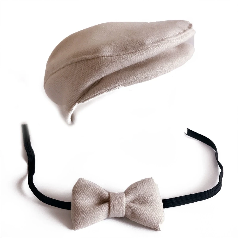 

2 Pcs Newborn Photography Props Baby Peaked Beanie Solid Color Hat Bow Tie Infants Photo Fotografia Accesories