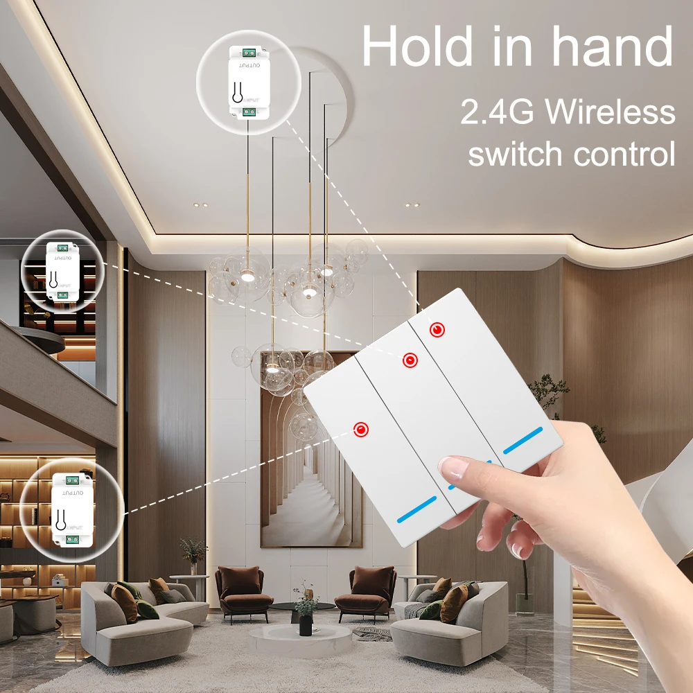 Wireless Smart Switch RF433mhz1/2/3Gang wall panel switch with remote control mini relay receiver LED light switch