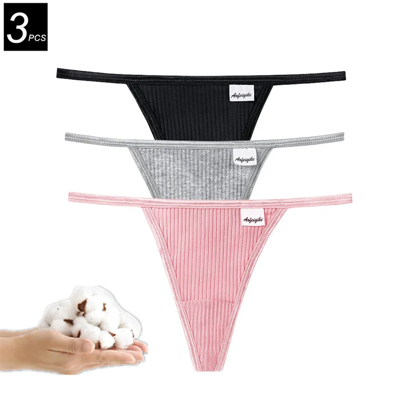 3pcs Straps Seamless Underwear Cotton Thong Women Sexy Comfortable Breathable T-back Bikini Underwear S-XL