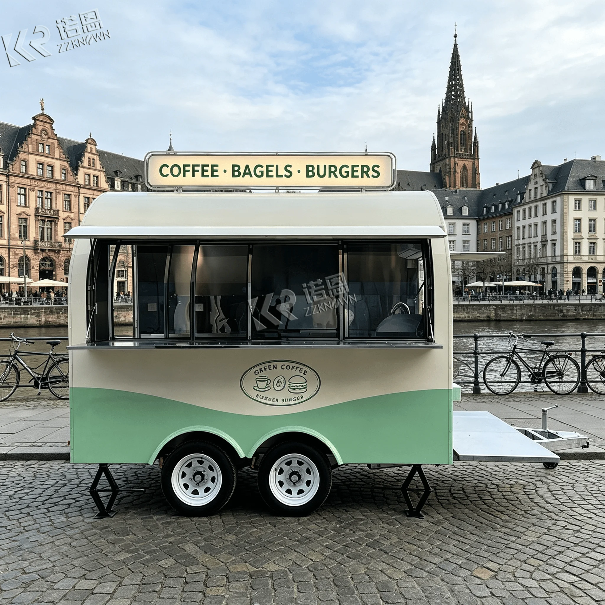 2.7m Curved Concession Food Truck and Food Trailer With Lockable Service Window for Night Market Beverage Stall