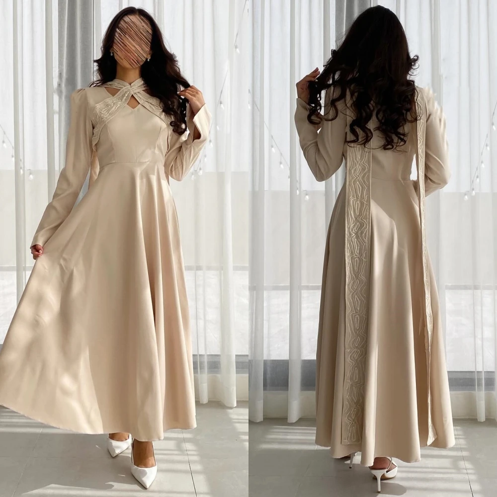 Customized  Evening    Jersey Criss-Cross Pattern Clubbing A-line O-Neck Bespoke Occasion Gown Midi Es