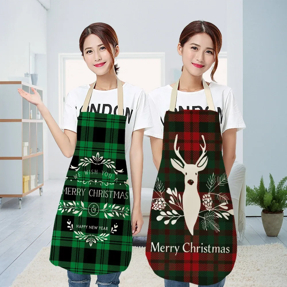 Santa Claus Christmas Grid Aprons Christmas Aprons Printing Home Kitchen Baking Cooking Christmas Party Decorations