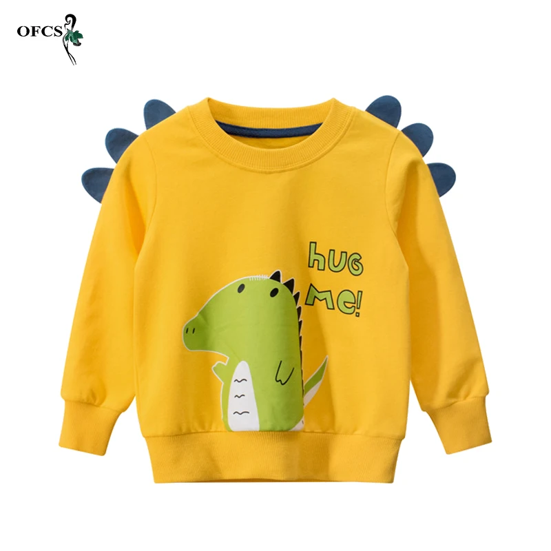 

New Spring Sweatshirt Children's Clothing Boy Sweater Shirt Girl Fashion Clothes Cotton Yellow Color, Dinosaur Pattern Of 2 -10T