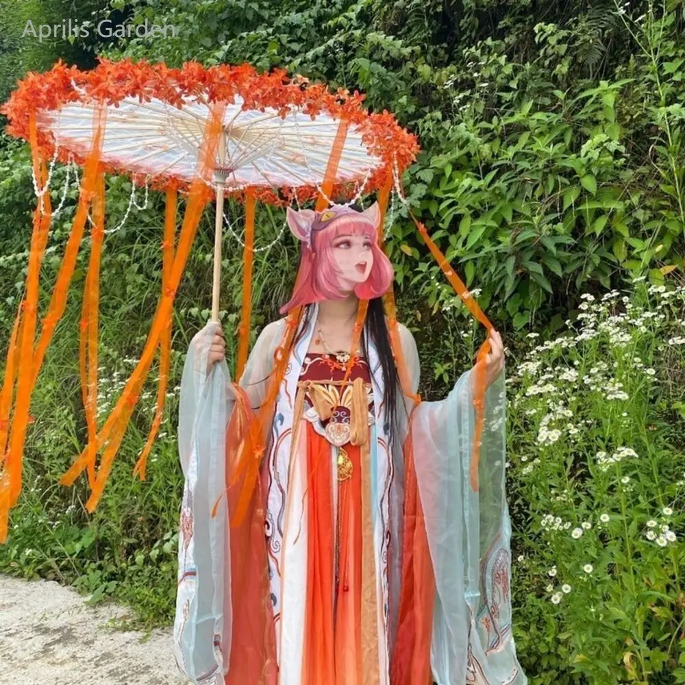 

Aprilis Super Ancient Hanfu Style Flower Umbrella Lolita Ribbon Dance Cos Yarn Umbrella Craft Umbrella Parasol El Principito