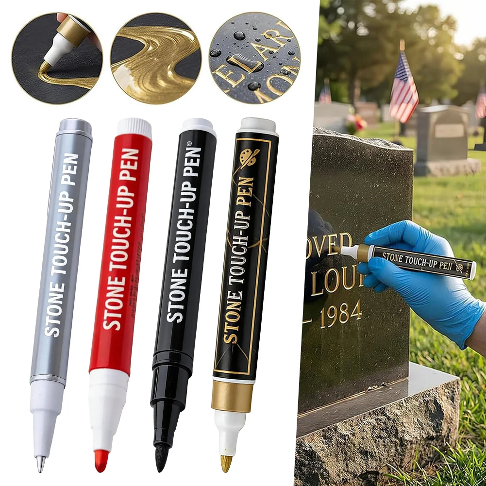 Tombstone Lettering Pen Gold Stone Inscription Touchup Marker Memorial Stone Paint Pen for Church Outdoor Cemetery Grave