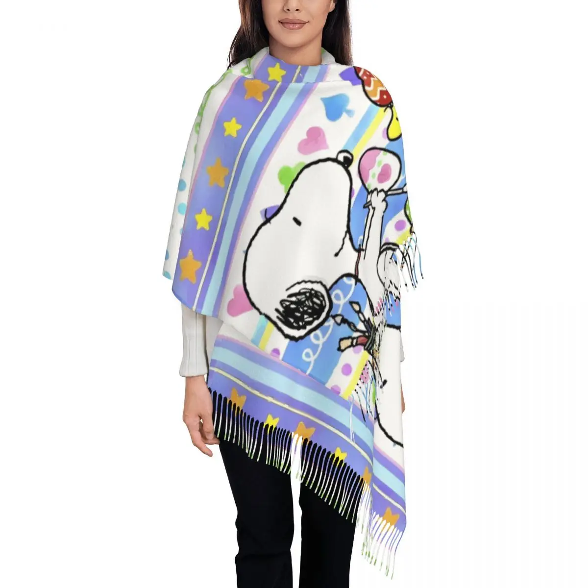 Womens Tassel Scarf Happy Easter Eggs Snoopys Long Winter Fall Shawl and Wrap Gifts Cashmere Scarf