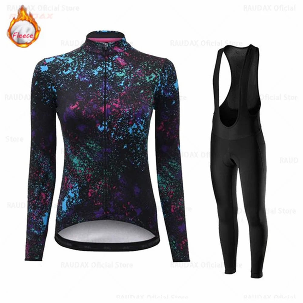 2023 Women Cycling Jersey Set Winter Fleece Warm Long Sleeve Jersey Suit Mountian Bike Thermal Fleece Outdoor Riding Bike Set