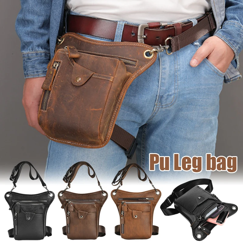Mężczyźni Vintage Waist Fanny Pack PU Leather Belt Hip Bag Motorcycle Waist Leg Bag Bicycle Ride Outdoor Hiking Camping Travel Bag