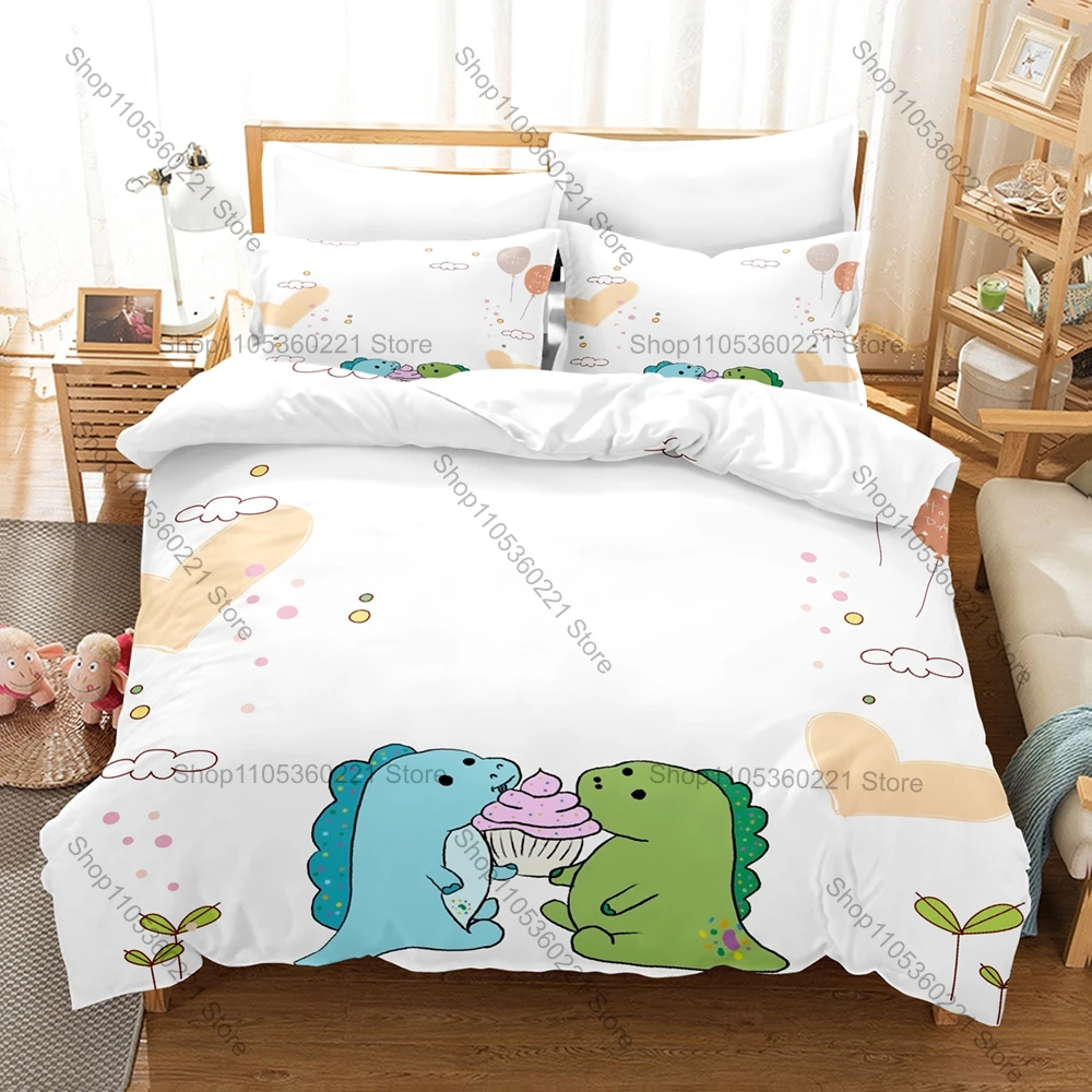 Soft Microfiber Cartoon Dinosaur Themed 3PCS Bedding 1 Duvet Cover + 2 Pillowcases Envelope Pillow Covers All Season