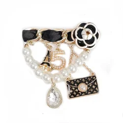 DIY Design No.5 Camellia Crystal Tassel Chain Brooches Pin Jewelry