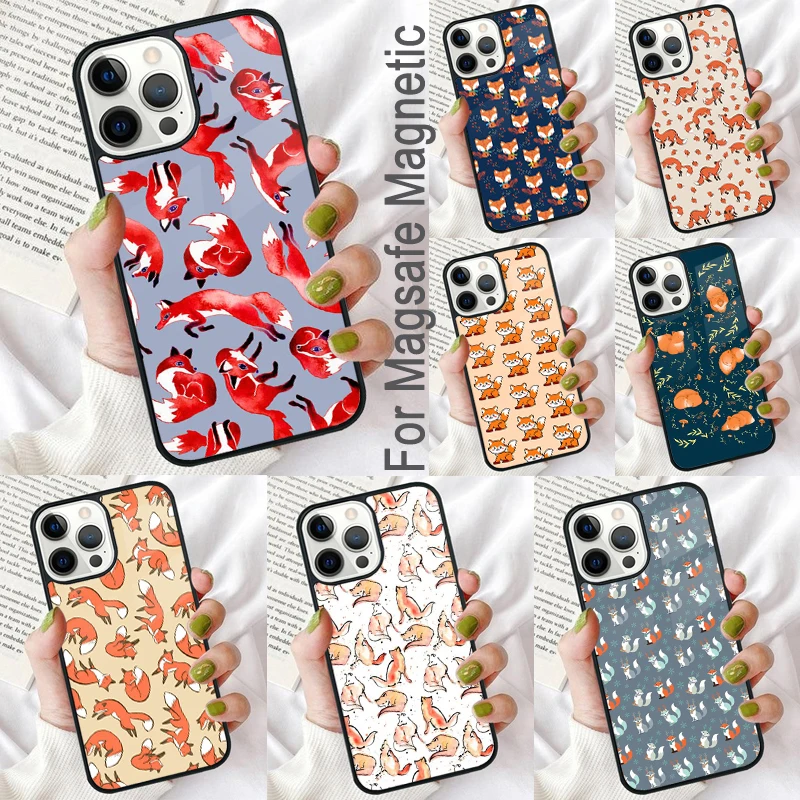 Cartoon Animal Fox Magnetic Soft Phone Case for iPhone 16 Promax 15 Pro 13 14 Plus 11 12 Mini MagSafe Coque