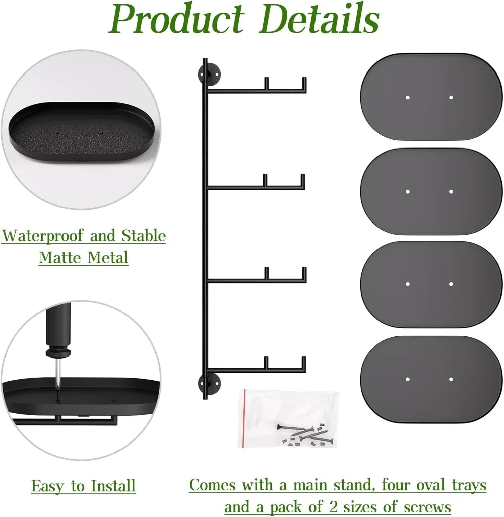 حامل نباتي دوار مكون من 4 طبقات، رف تثبيت على الحائط معدني أسود للنباتات الداخلية لديكور المنزل