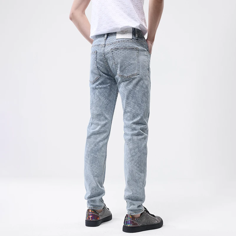 

High-End Affordable Luxury Niche Design Full Printed Jeans Men's Trendy Unique Casual Stretch Slim Retro Skinny Pants