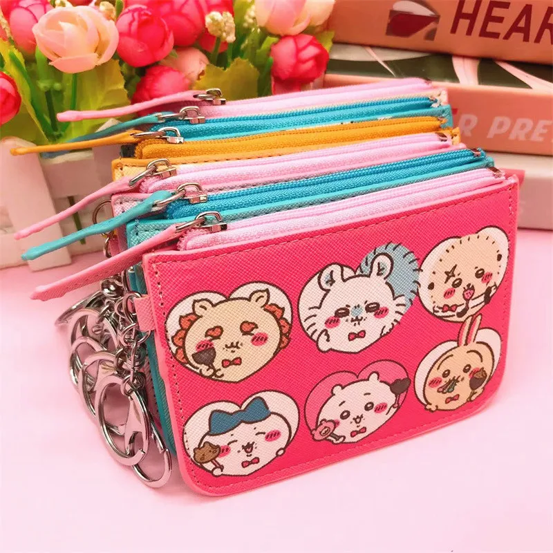 New Cute Chiikawa Series Cartoon Pu Zipper Anime Printing Pattern Bank Card Keychain Card Holder Coin Pouch Friend for A Gift view 3