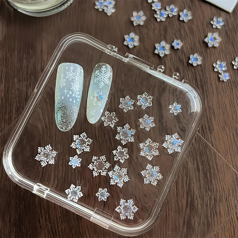 50 قطعة الشتاء ندفة الثلج الديكور بريق الراتنج الجليد الثلوج مسمار السحر الأبيض واضح ندفة الثلج عيد الميلاد مسمار مانيكير الملحقات #4