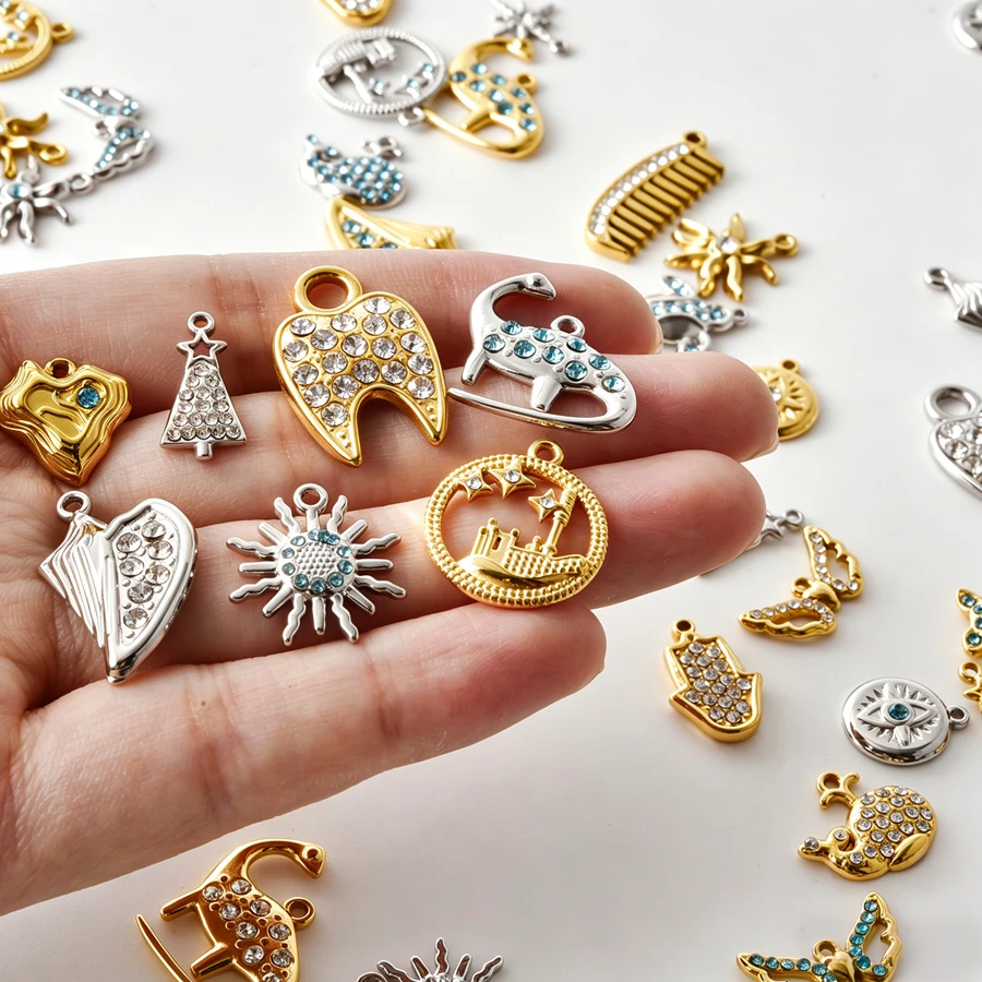7Pcs Cute Animal Sea Turtle Dinosaur Dolphin Pendant DIY Making Materiales Stainless Steel Gothic Sun Star Charms Jewelry Bulk