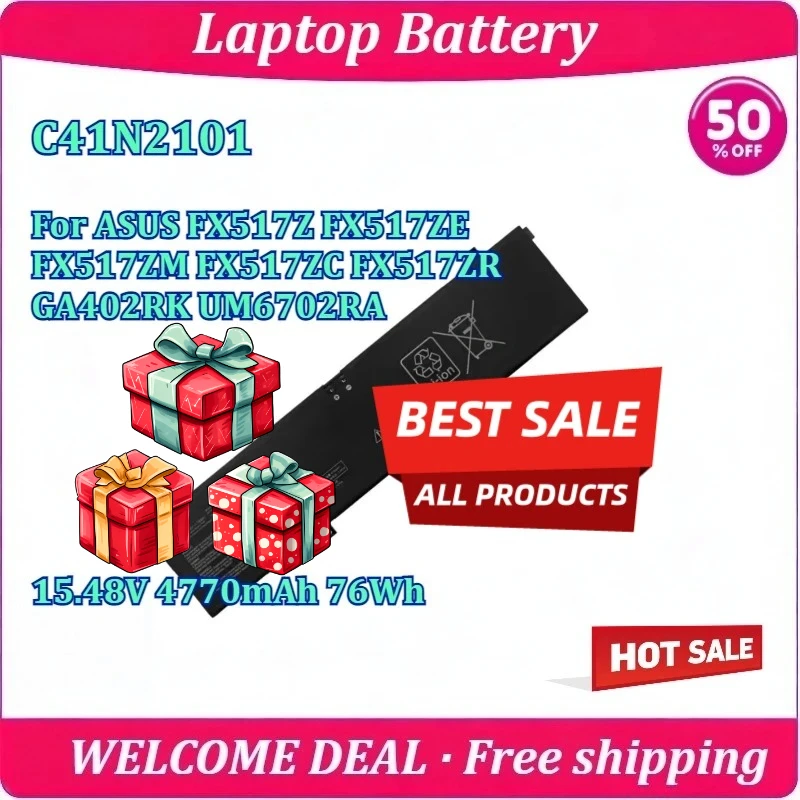 New C41N2101 Laptop Battery For ASUS FX517Z FX517ZE FX517ZM FX517ZC FX517ZR GA402RK UM6702RA 15.48V 4770mAh 76Wh Batter