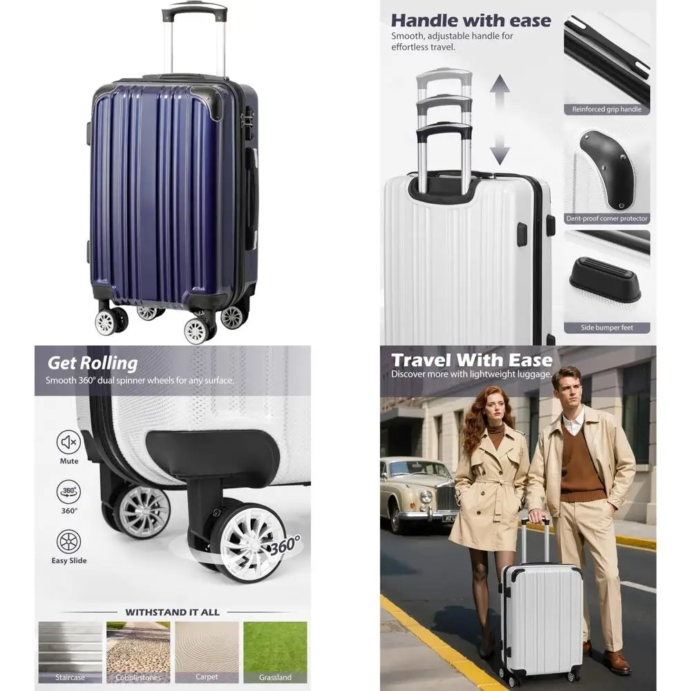 

Расширяемый чемодан-спиннер ПК + АБС-материал 20 дюймов 24 дюйма 28 дюймов Ручная кладь Темно-синий, средний размер 24 дюйма для путешествий