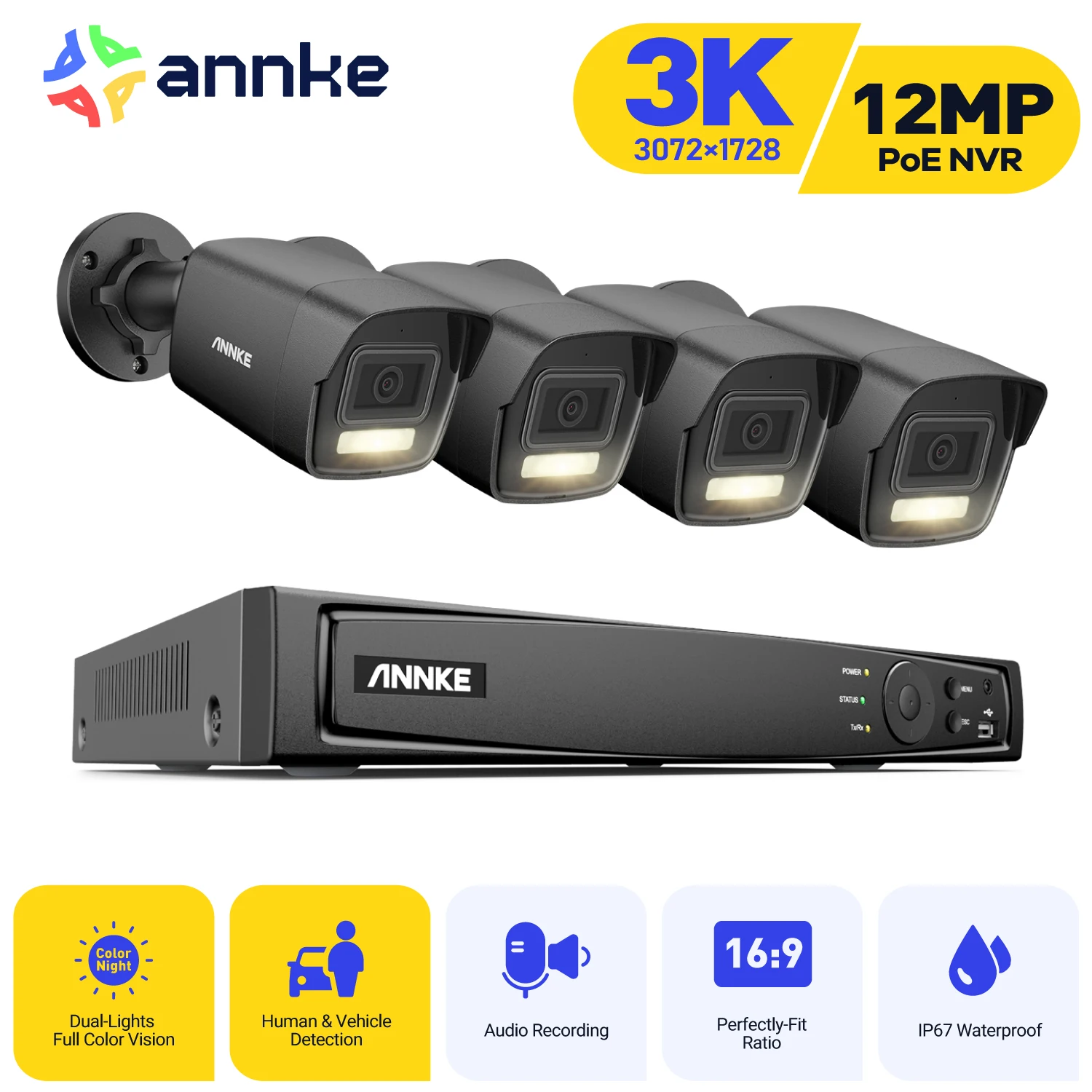 

ANNKE 8CH Security Camera System Home Smart Dual Light Night Vision Built-in mic Human Vehicle Detection Video Surveillance Kit