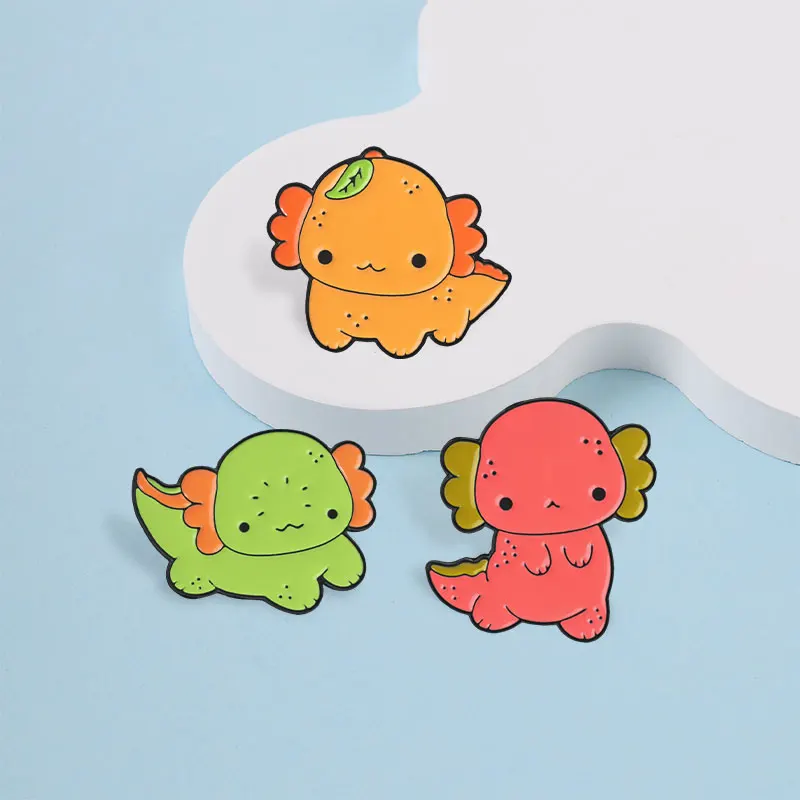 Niedliche Axolotl-Emaille-Abzeichen, bunte Cartoon-Salamander-Früchte-Pins in Rot, Grün, Orange, hübsche Broschen, Anstecknadel-Set, Geschenk für Kinder – Detail 6