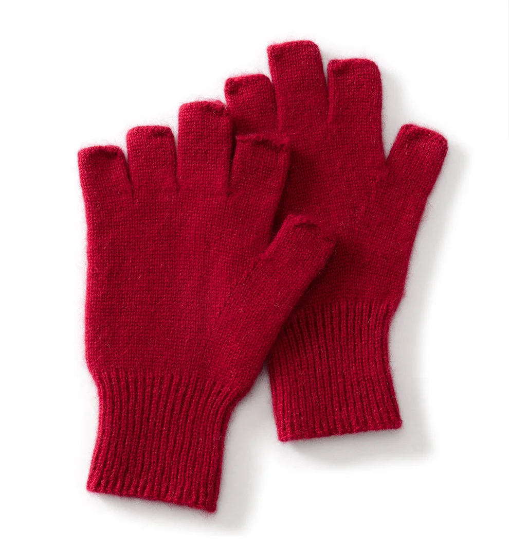 High Quality 100% Pure Cashmere Half Finger Gloves Women Soft Warm With Fourchettes Knitted Gloves For Driving Outdoor Sports
