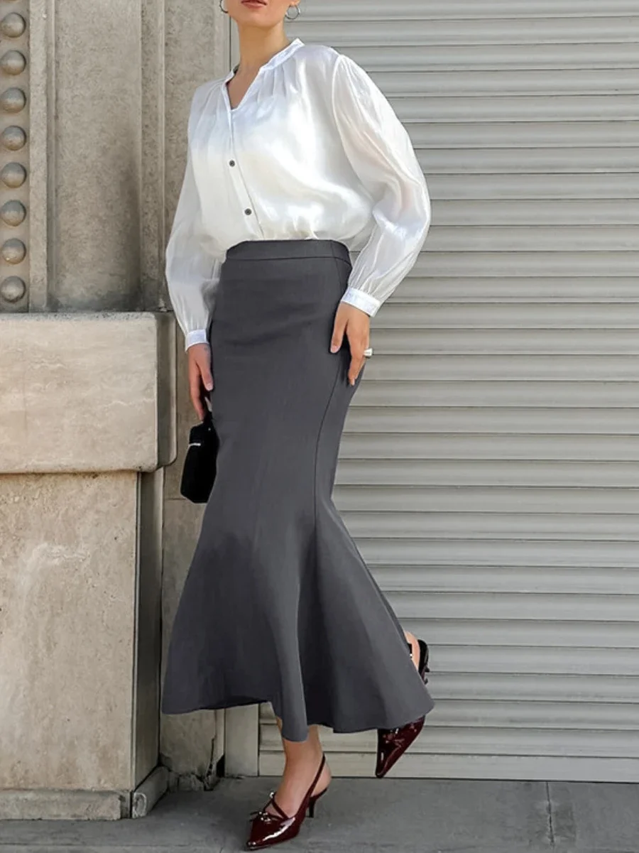 Bornladies Autumn Temperament Retro High Waisted Fashionable Ladies Skirt New Basic Suit Slim Fit Long Fishtail Skirt For Women