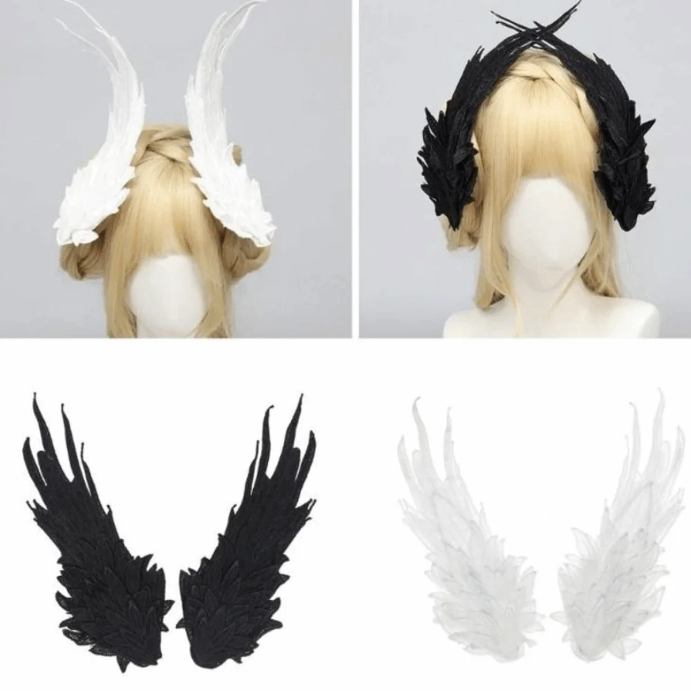 أزياء الجنية ريشة التطريز حافة كليب تأثيري الحلو لوليتا مشبك شعر هالوين الشعر الديكورات الجناح غطاء الرأس فتاة #6