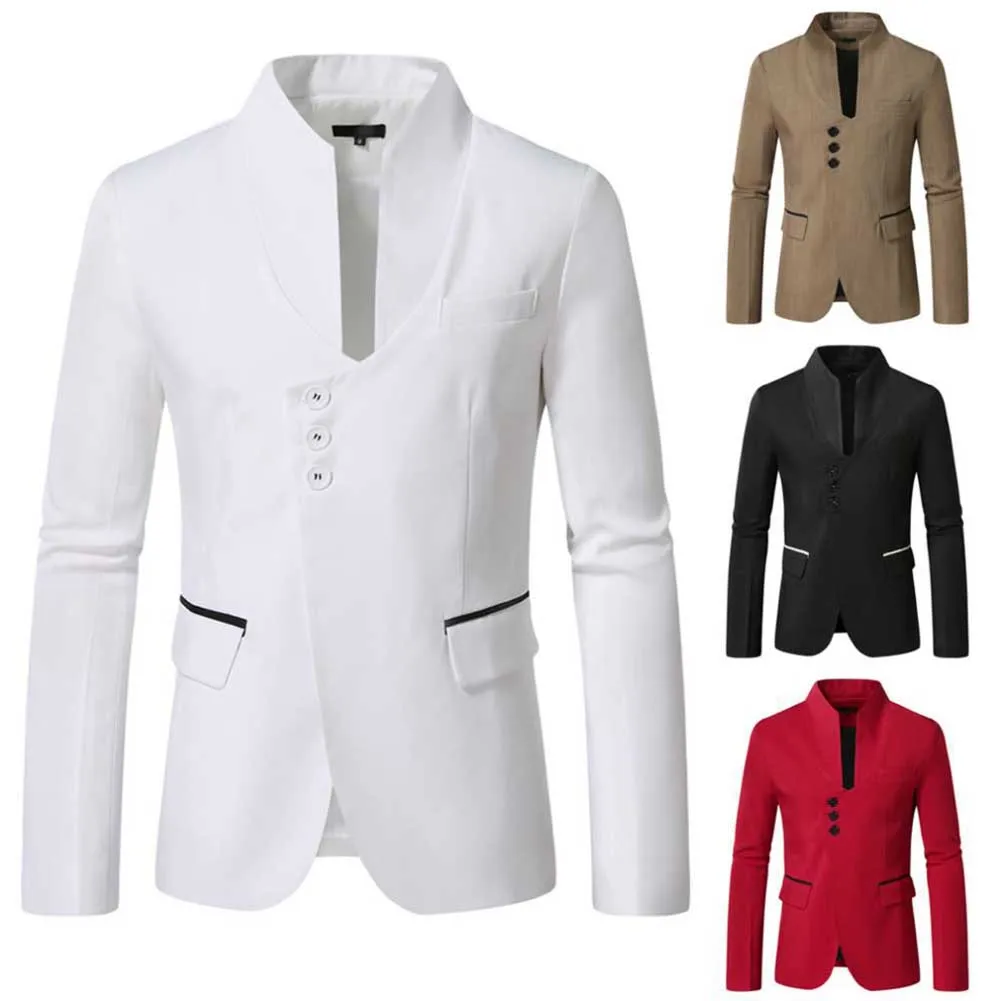 

Men British Style Casual Stand Collar Suit Jacket Autumn Business Outerwear Blazer Men's Fashion Coat