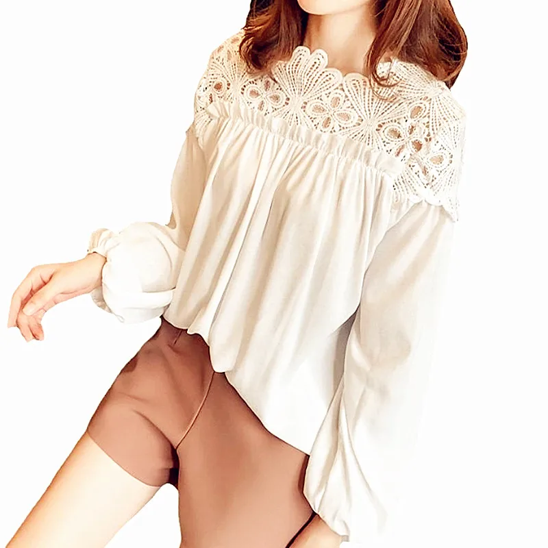 Women T Shirts Vintage Spring Hole Tees Autumn Lace Crochet Patchwork Sexy Tops Warm Blouse Top Casual Full Long Sleeve Shirt