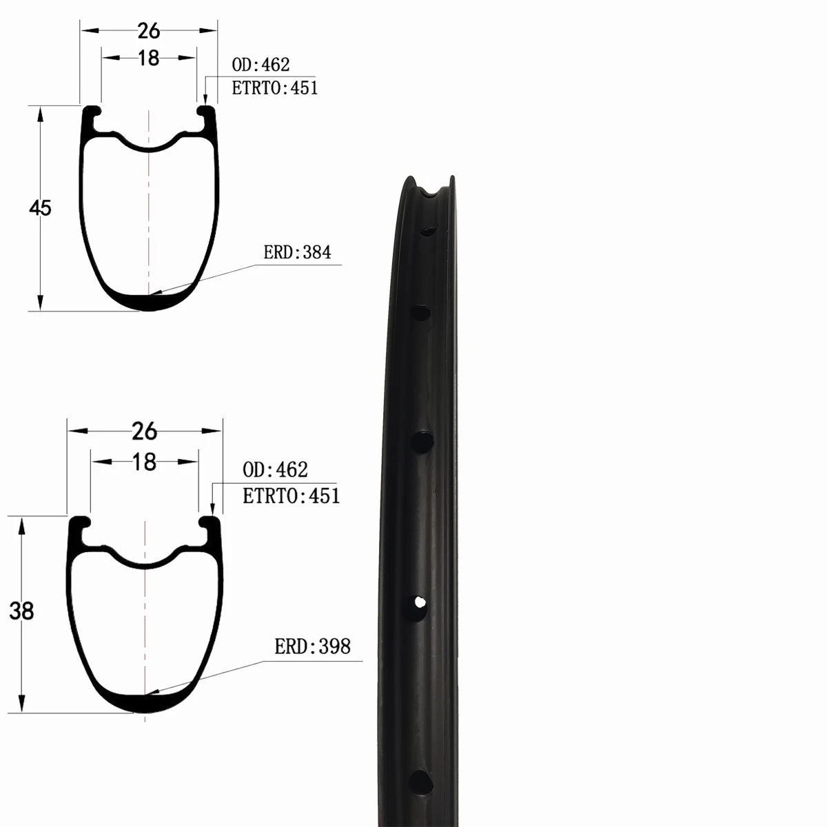 Llantas de carbono para bicicleta de 20 pulgadas 451 BMX, sin cámara, compatibles con cubierta, 26mm de ancho, 38 y 45mm de profundidad, piezas para BMXFREESTYLE