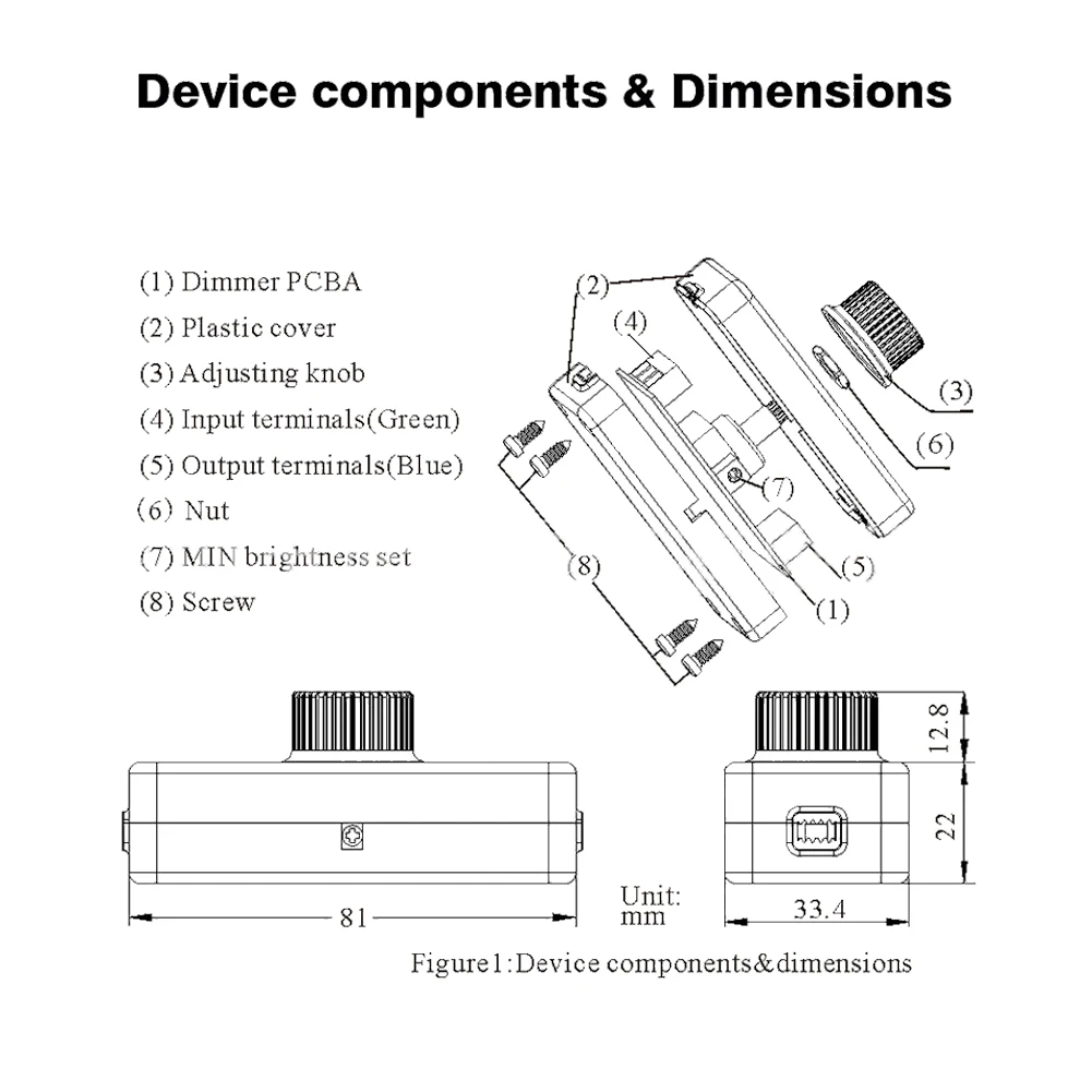 220-240V Inline LED Dimmer Switch With Built-in Rotary ON/OFF Knob Control Tool Adjustable LED Dimmer 220-240V Lights Switch