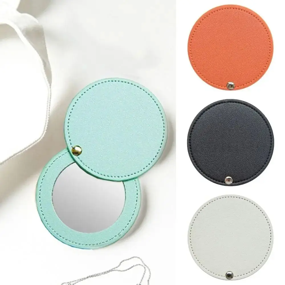 Round Makeup Mirror Portable Lightweight Pu Leather Cosmetic Mirror Mini Ultra-Thin Pocket Mirror