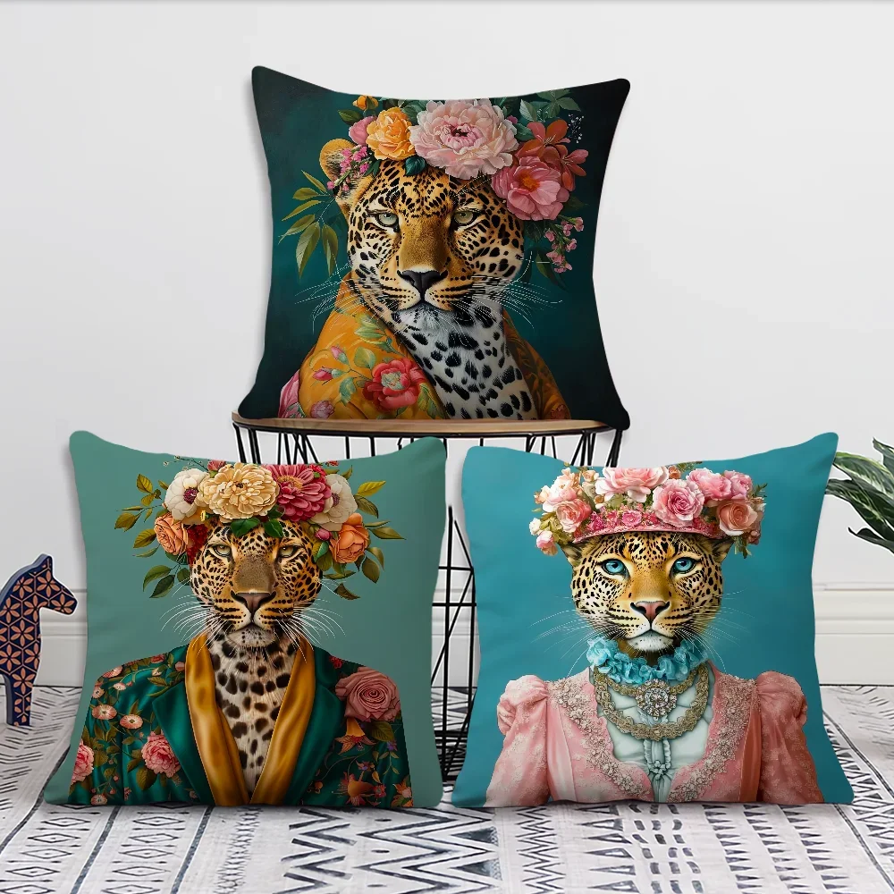 Comfortable Soft Fashion Pillow Case Wreath Leopard Sofa Living Room Home Office Decor Portrait Goat Europe Protect