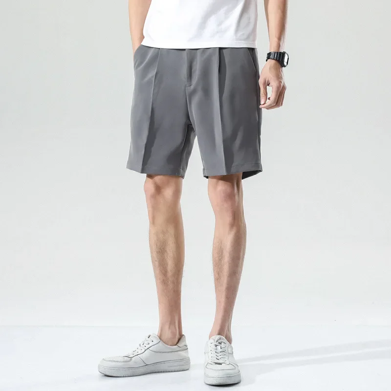 Short Men Straight Summer Chic Fashion Solid Popular Casual Loose Trend Male Korean Suit Short Knee Length Tousers Streetwear