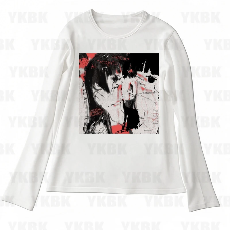 

Harajuku Streetwear Women Girl Punk Loose Long Sleeve O-neck Cute Tees Fashion Casual Anime Print Y2k T-shirts Aesthetic Vintage