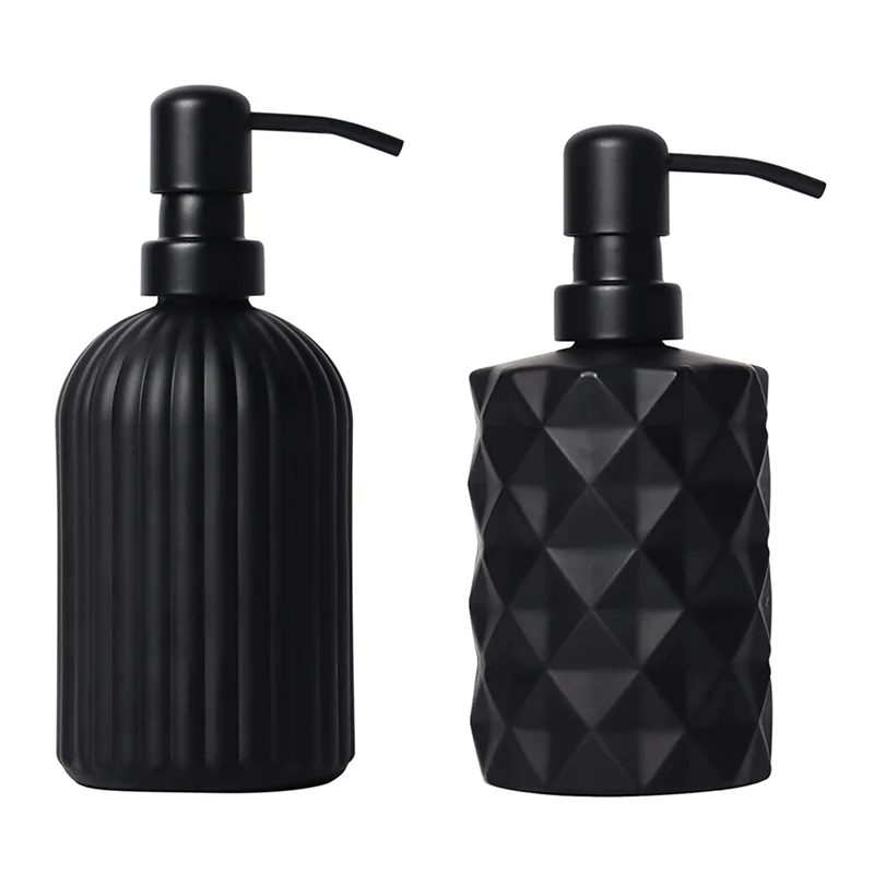 2 Pcs Matte Black Soap Dispenser, 13.5 Oz / 11 Oz Glass Hand Soap Dispenser Set for Bathroom and Kitchen, Soap Dispenser