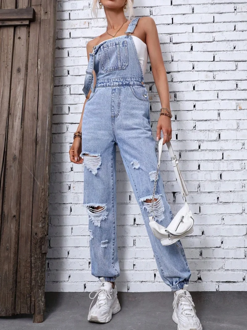 Fashion Ripped Denim Jumpsuits Summer Clothing Women 2026 Backless Straight Jeans Rompers Playsuits One Pieces Overalls Outfits