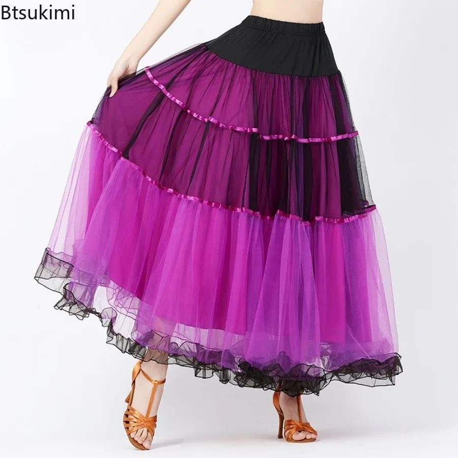 Danza moderna Gonna altalena grande Danza sociale Gonna da ballo da sala Spettacolo teatrale Abito da ballo Gonna lunga Valzer Costume da flamenco