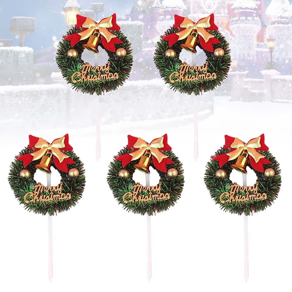 

5Pcs Grass Ring Cake Toppers Chic Creative Birthday Christmas Party Fruit Picks Cake Decoration Cupcake Toppers