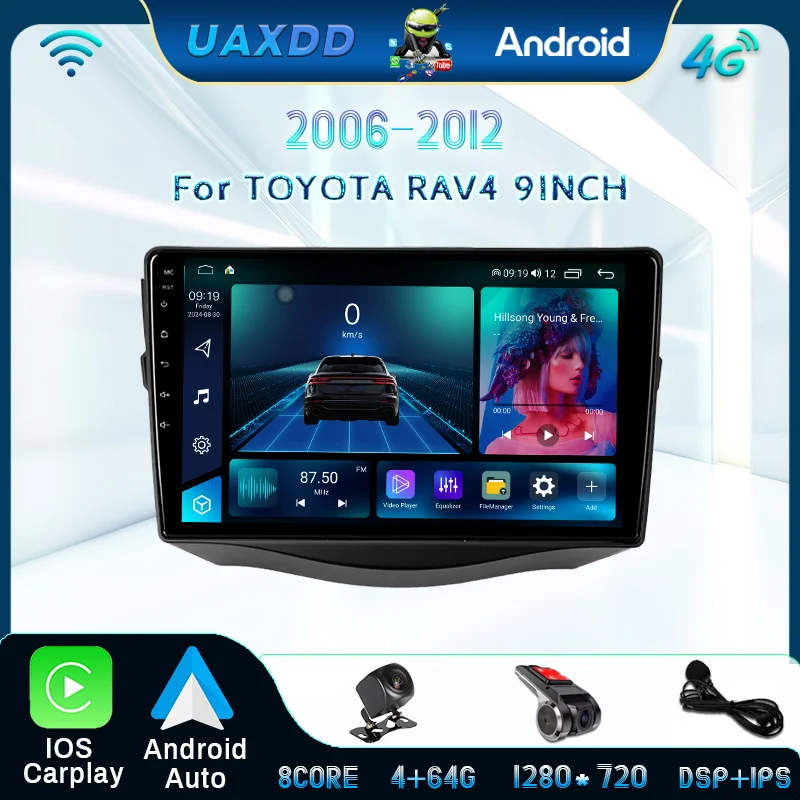 Car Radio For TOYOTA RAV4 2006-2012 Android Multimedia Player 2 Din Carplay DSP Navigation GPS 4G WIFI stereo Voice screen 9inch