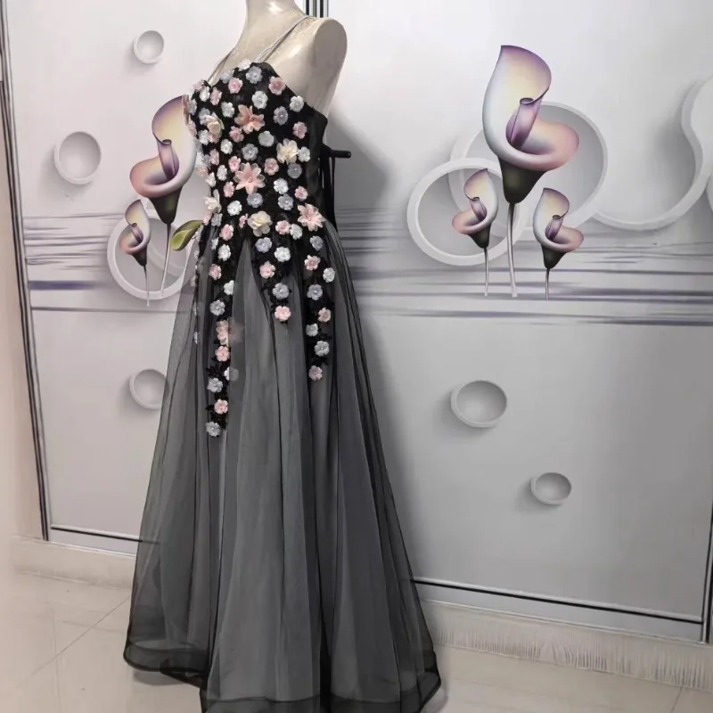 

Spaghetti Straps 3D Spaghetti Straps Prom Gown Elegant Women Tulle A-Line Evening Party Dresses Vintage Formal Occasion Dress