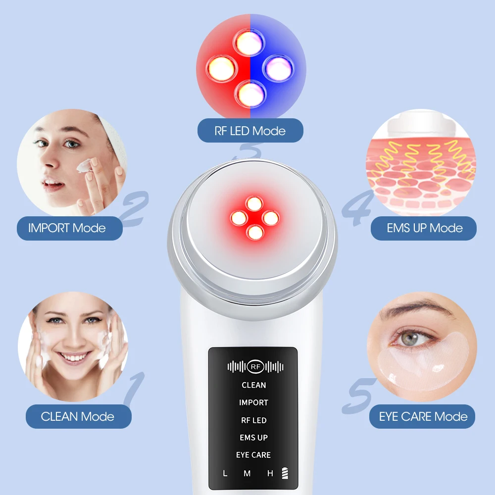 EMS RF Facial Massager Face Lifting Deep Cleaning LED Light Skincare Skin Tighten Firming Skin Care Beauty Device Eye Care