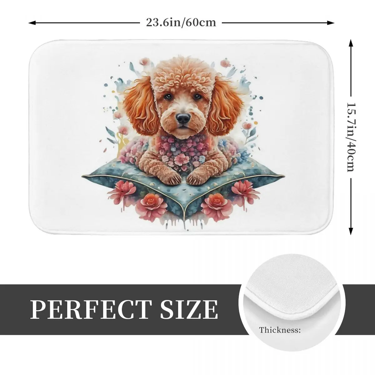 Poodle On A Blue Pillow And Pink Flowers Doormat Anti-skid Bath Mats Home Entrance Rugs Kitchen Bedroom Carpet Outdoor Footpad