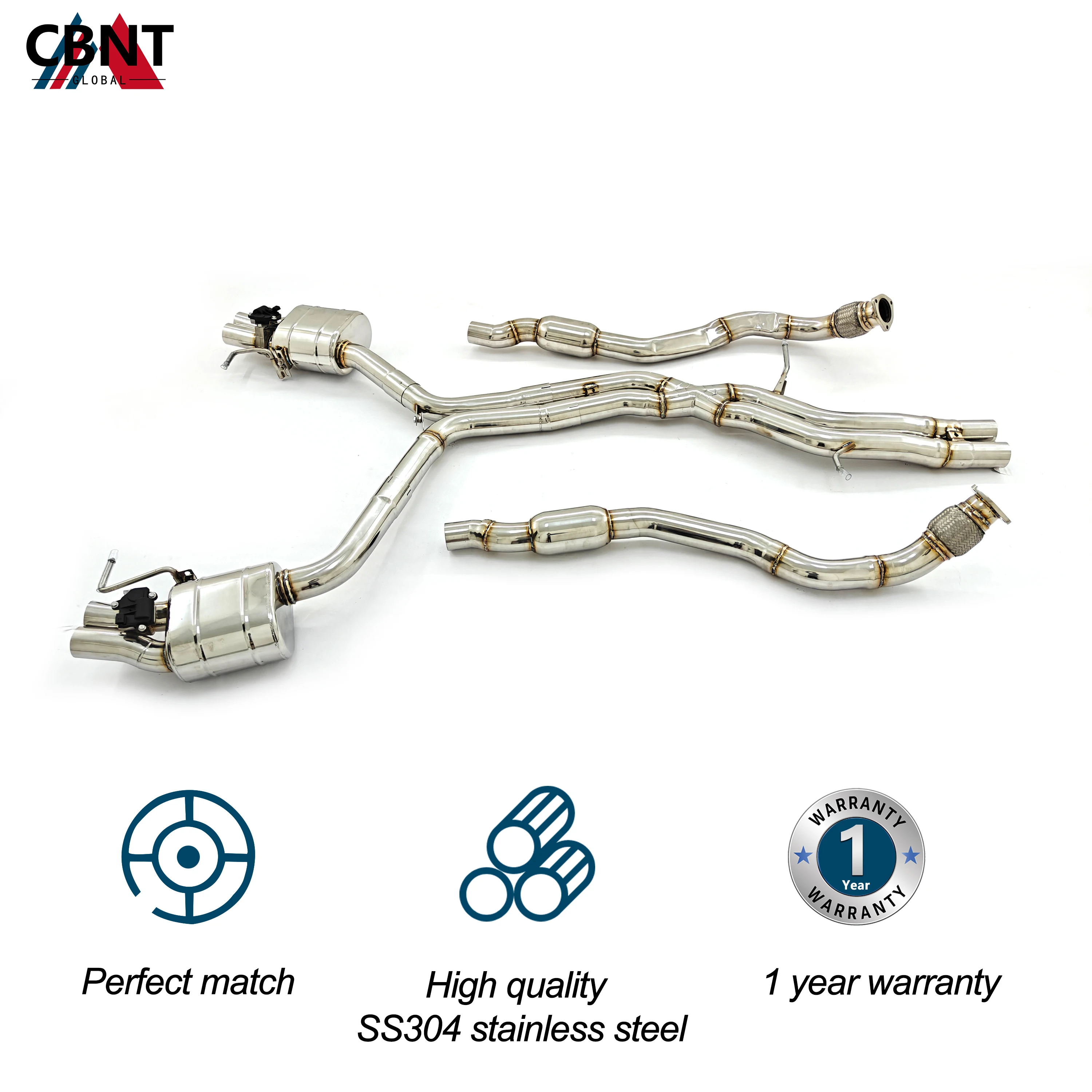 CBNT Valvetronic Exhaust-pipe Muffler for Audi RS5 B8 4.2L 2012-2018 High Performance SS304 Front Pipe & Valved Exhaust Catback